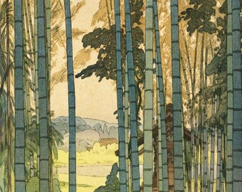 Japanese Art Print "Bamboo Grove" by Yoshida Hiroshi, woodblock, giclée, print, asian art, cultural art, bamboo trees, countryside