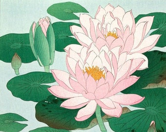 小原古邨「睡蓮に二匹の金魚」本物木版画 小原古邨による浮世絵「Two Goldfish」