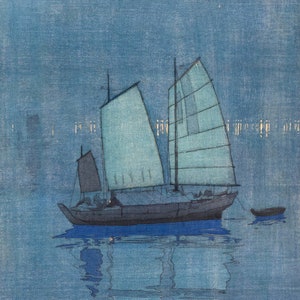 Sailing Boats Mist 15x22 Hand Numbered Japanese Print Yoshida Asian Art Japan Sailing Boats Mist 15x22 Hand Numbered Japanese Print Yoshida Asian Art Japan