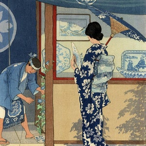 Japanese Art Print "Blue and White" by Elizabeth Keith, woodblock, giclée, print, asian art, cultural art, traditional, japanese woman