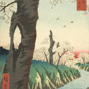 Japanese Art Print "Koganei in Musashi Province, 36 Views of Mount Fuji" by Hiroshige Utagawa, woodblock, giclée, print, cherry blossoms