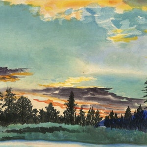 Japanese Art Print "Evening Glow at Lyell Fork, Tuolumne Meadows, High Sierra" by Obata Chiura, woodblock, giclée, print, America