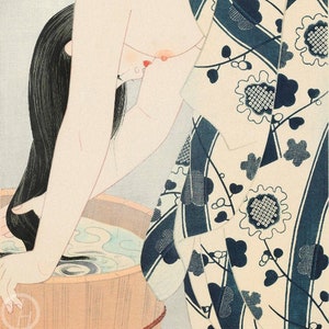 Japanese Art Print &quot;Hair (Kami)&quot; by Shinsui Ito, woodblock, giclée, print, fine art, asian art, cultural art, washing, hair, bath