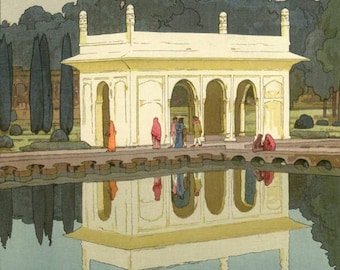 Japanese Art Print "Shalimar Garden, Lahore" from the India & Southeast Asia Series by Yoshida Hiroshi, woodblock, giclée, print, reflection