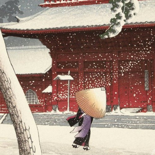 Shiba" KAWASE HASUI Winter Japanese Art Woodblock Print "Snow at Zojoji Temple Shiba" KAWASE HASUI Winter Japanese Art Woodblock Print "Snow at Zojoji Temple