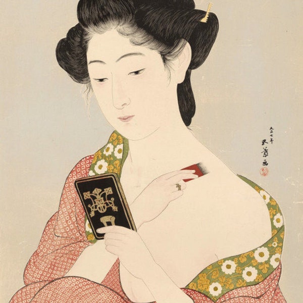 Japanese Art Print "Makeup" by Hashiguchi Goyo, woodblock, giclée, print, fine art, asian art, cultural art