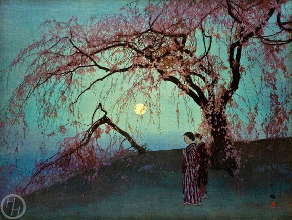 吉田博による日本のアートプリント「雲井桜」、木版画、ジクレー、版画