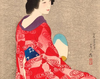 Gravura de arte japonesa "Roupa íntima longa" de Kotondo Torii, xilogravura, giclée, impressão, belas artes, arte asiática, arte cultural, tradicional