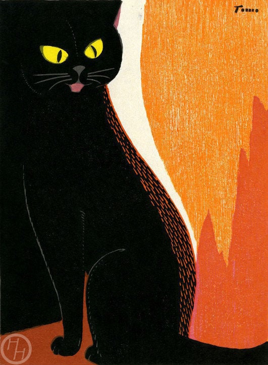 赤綿　絵画　アート　赤いマントの黒猫 238205010ee96d776a86b68c260601