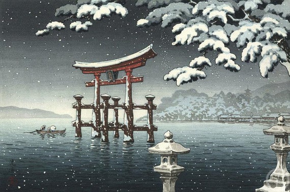 CULTURAL LANDSCAPE JAPAN TEMPLE KAWASE HASUI SNOW WINTER Cultural Canvas art