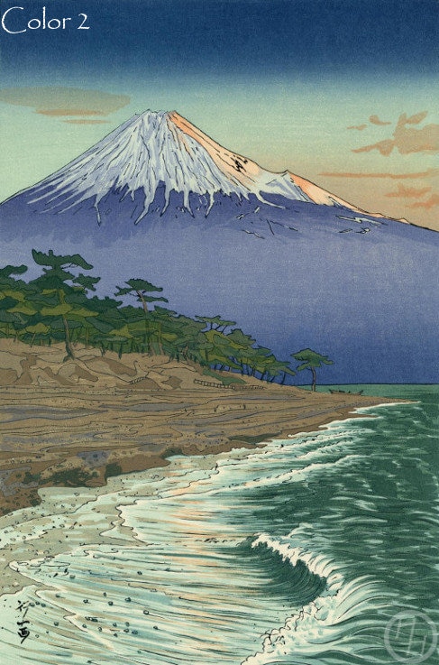 絵画 fuji 岡田幸一作「羽衣から見た富士山」木版画、ジクレー版画、日本