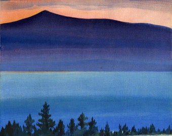 Japanese Art Print "Evening Glow of Mono Lake" by Obata Chiura, woodblock, giclée, print, America, mountain, Natural Reserve