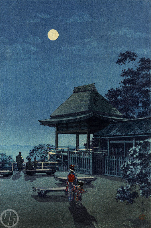 土屋光逸による日本の版画「石山寺の秋の月」、木版画、ジクレー、版画