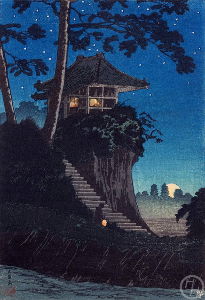 高橋松亭作「徳持の月の出」日本美術版画、木版画、ジクレー、版画