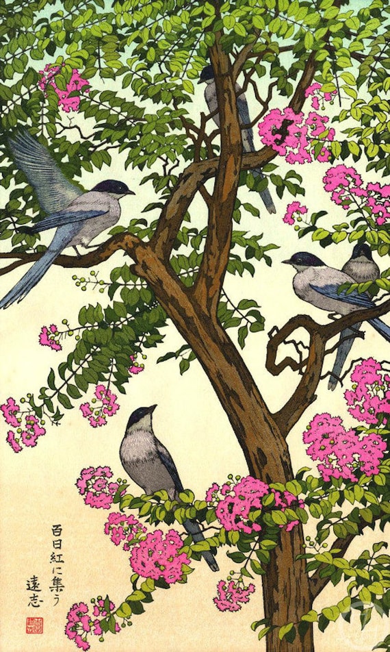 吉田敏による四季の鳥シリーズより「夏」の日本美術版画、木版画