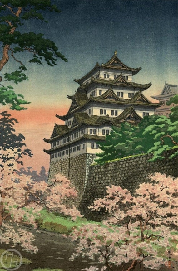 土屋光逸による日本の版画「名古屋城」、木版画、ジクレー、版画