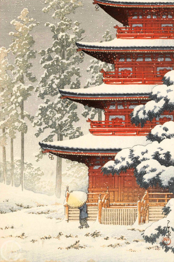 Japanese Art Print saishoin Temple in Snow - Etsy