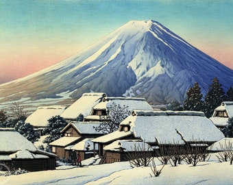 Japanese Art Print &quot;Fine Morning after Snow at Yoshida&quot; by Kawase Hasui, woodblock, giclée, print, landscape, winter