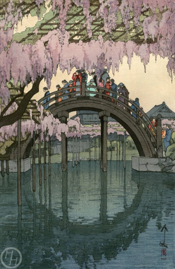 吉田博による日本のアートプリント「亀戸橋」、木版画、ジクレー