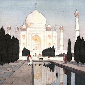 Japanischer Kunstdruck &quot;Taj Mahal no. 1&quot; aus der India and Südostasien Serie von Yoshida Hiroshi, Holzschnitt, Druck, Reflexion