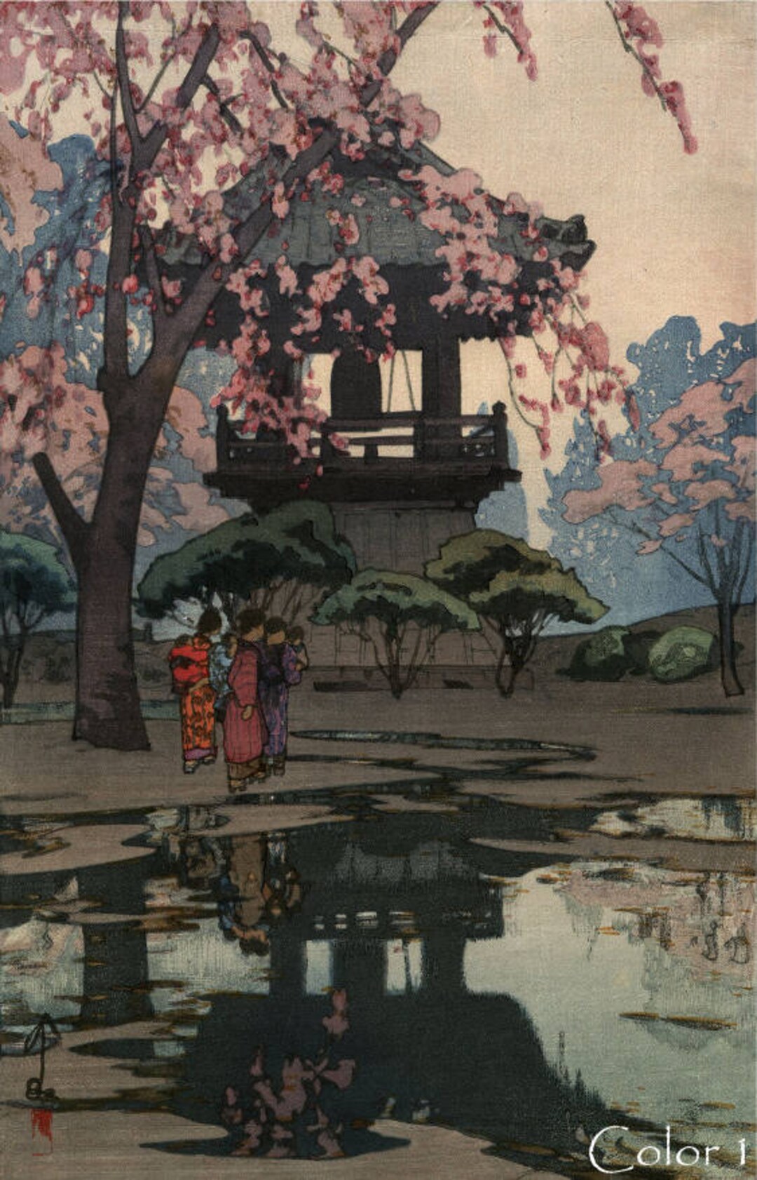 真作 吉田博 木版画 「夜桜」 自刷 （アートの森 on X: 