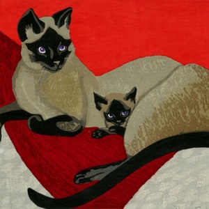 Impression d'art japonais "Chats siamois" par Sekino Jun'ichiro, gravure sur bois, giclée, impression, art culturel, art asiatique, maison, chat, chaton