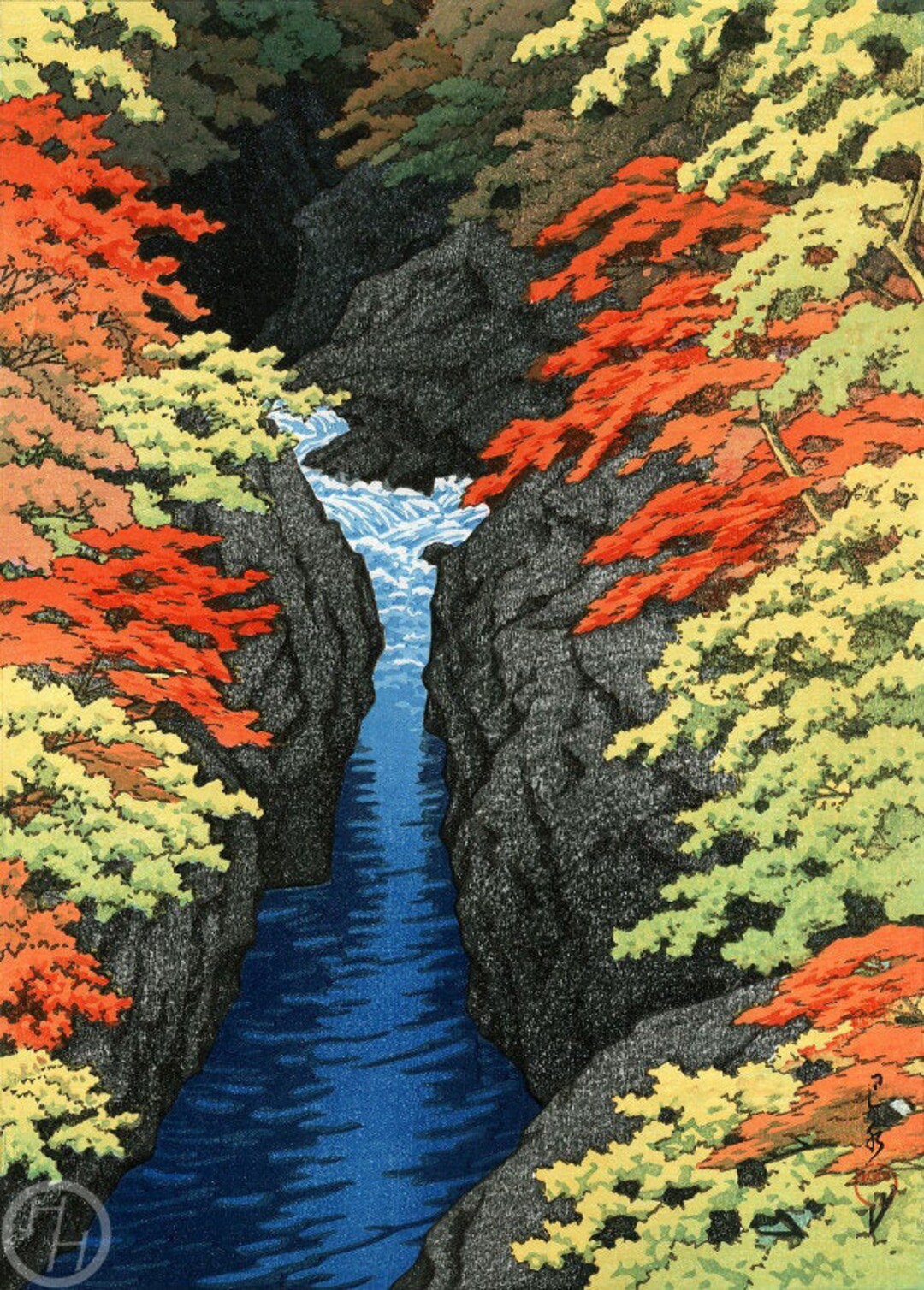川瀬巴水作「吾妻渓谷」、木版画、ジクレー、版画、文化芸術