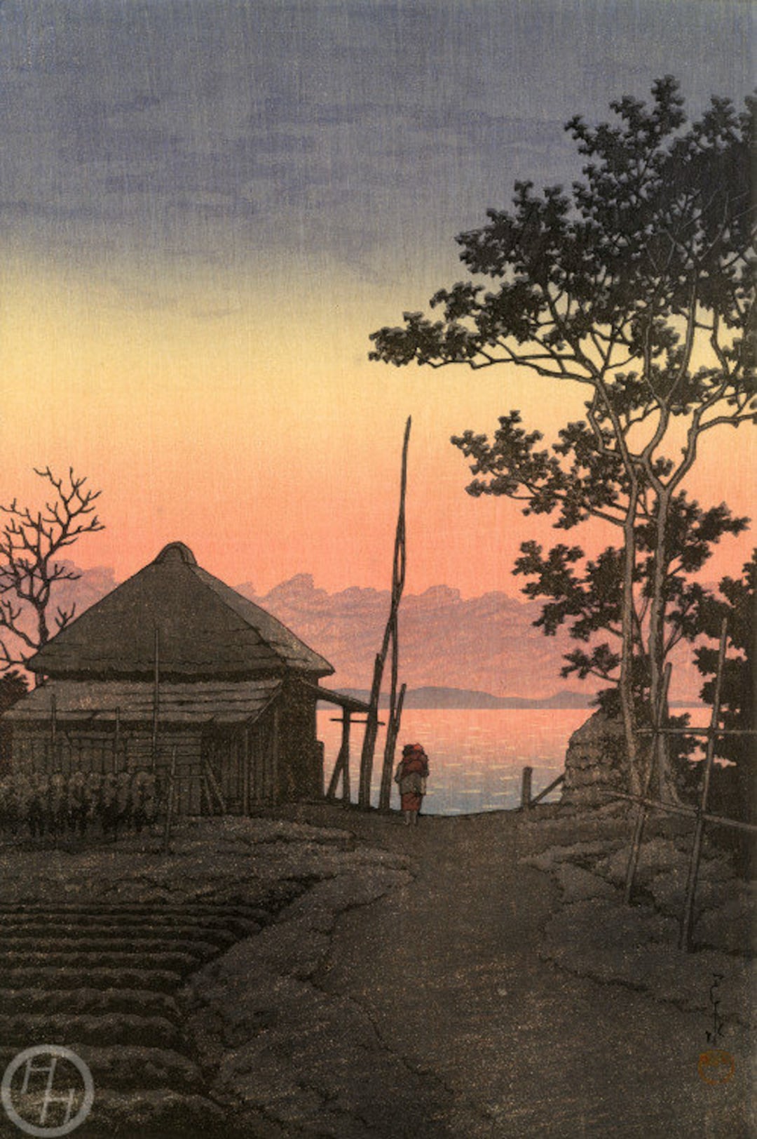 川瀬巴水作「浅尾の夕暮れ」、木版画、ジクレー、版画、アジア 川瀬巴水作「浅尾の夕暮れ」、木版画、ジクレー、版画、アジア