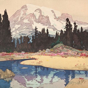 Japanese Art Print "Mt. Rainier (Reniya-Yama)" from the American Series by Yoshida Hiroshi, woodblock, giclée, print, Washington State
