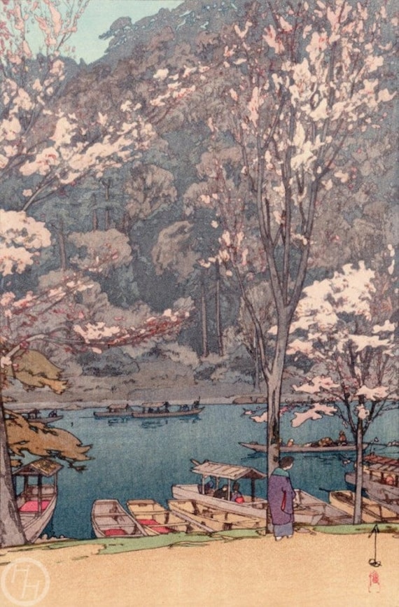 吉田博による日本のアートプリント「嵐山」、木版画、ジクレー、版画