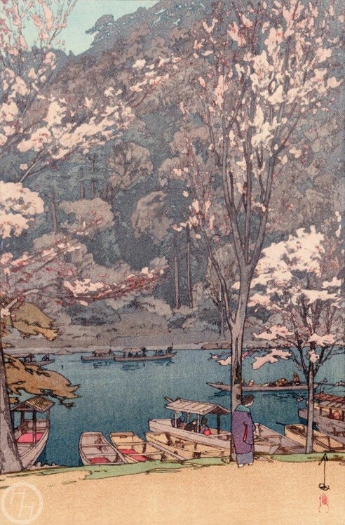 吉田博による日本のアートプリント「嵐山」、木版画、ジクレー、版画