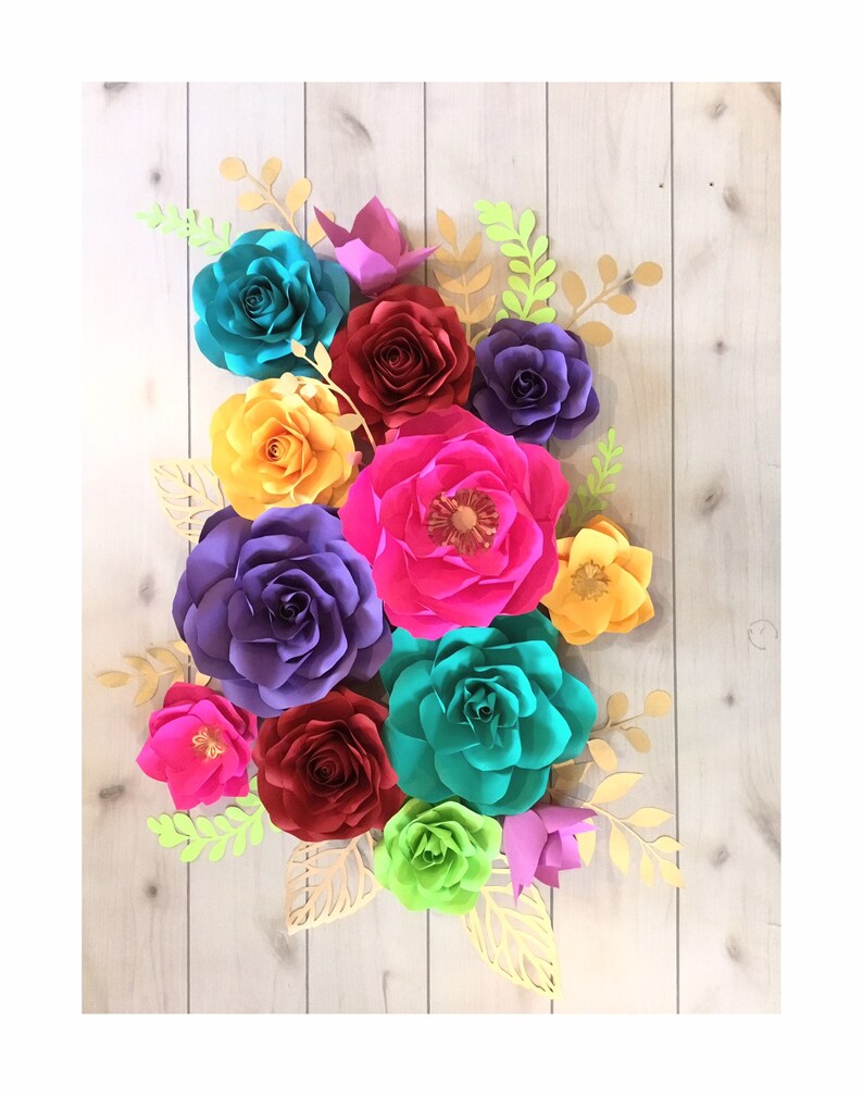 13pc Fiesta Paper Flowers Rose Set birthday\u2022Wedding\u2022Bridal\u2022Celebration