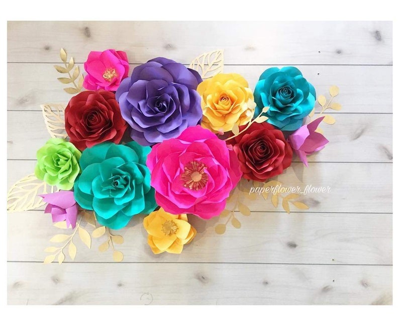 13pc Fiesta Paper Flowers Rose Set birthday\u2022Wedding\u2022Bridal\u2022Celebration