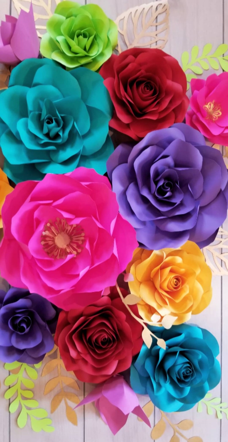 13pc Fiesta Paper Flowers Rose Set birthday\u2022Wedding\u2022Bridal\u2022Celebration