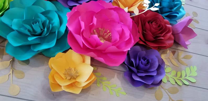 13pc Fiesta Paper Flowers Rose Set birthday\u2022Wedding\u2022Bridal\u2022Celebration