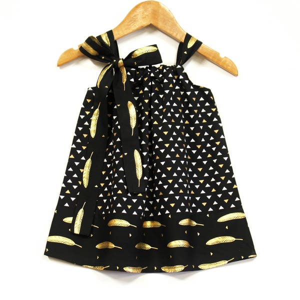 Designer New York Baby Dress, baby girl dress, special occasion, party dress, black and gold, feathers, birthday dress, black baby dress