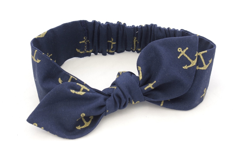 toddler Baby girl headband navy and gold anchors baby headband baby bows baby turban topknot cotton knotted