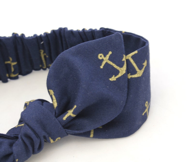 toddler Baby girl headband navy and gold anchors baby headband baby bows baby turban topknot cotton knotted