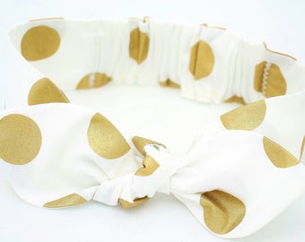 Gold Spots headband, Womens Headband, Adult Headband, Headband for Women, Metallic Gold Headband, Bow Headband, Girl, Women, Fabric, Gold