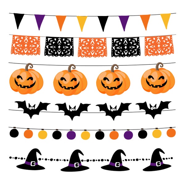 Bunting clipart set. Bunting Clip Art. Halloween Clipart. Autumn. Fall.  Pumpkins. Bunting clip art. Garland. Png files. Instant Download.