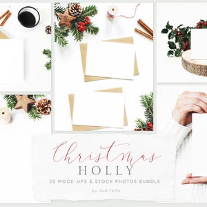 Fotografia de banco de imagens com estilo de Natal. Maquetes de papelaria para casamento. Cite maquetes. Convites. Estoque plano. Inverno. Moldura de madeira. Cartões.