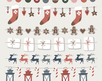 Christmas Border clipart, border clip art, Christmas banner clip art, Border clip art, line digital clipart, instant download,floral garland