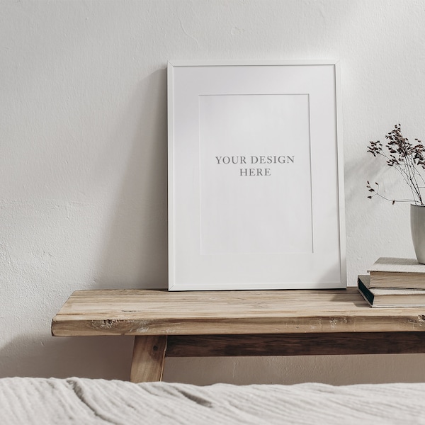 A4 DIGITAL Wooden White Frame Mockup, A5, Portrait, Stock Photo, Styled Photography, Mock up, Winter, Christmas, poster, INSTANT DOWNLOAD