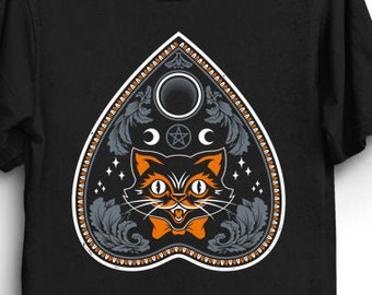 Witches Cat Shirt | Creepy Cute Ornate Planchette Shirt | Spooky Goth Witch Shirt | Vintage Distressed Geek Halloween T-Shirt