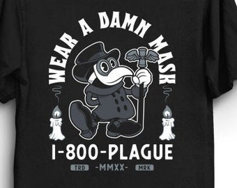 Wear a Damn Mask T-shirt - Vintage Cartoon Plague Doctor Shirt - Creepy Cute Goth Macabre Shirt