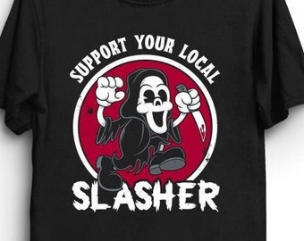 Support Your Local Slasher - Creepy Cute Vintage Cartoon Horror Shirt | Rubber Hose Slasher Horror T-Shirt