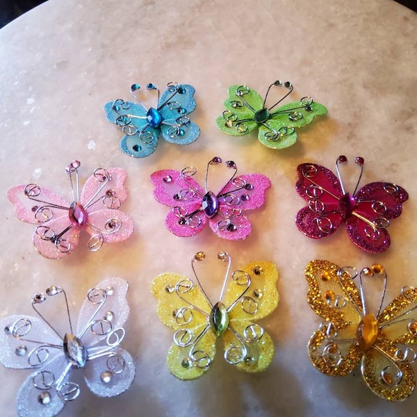 2 - 2" Nylon Butterflies! #miniatures #minibutterflies #nylonbutterflies #rhinestonebutterflies #8colors #accessories #freeshippinginUS@35