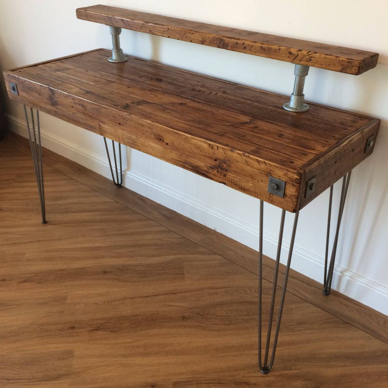 Industrial Style Desk Reclaimed Rustic Timber Pc Computer Table Writing With Shelf And Hairpin Legs