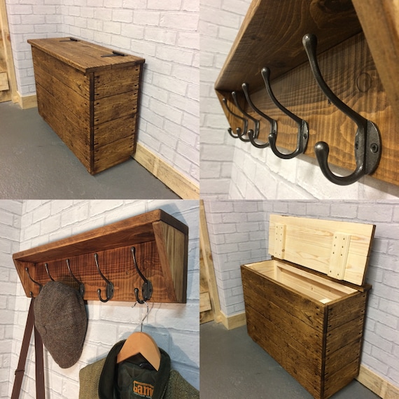 Coat Rack and Shoe Storage Box Hallway Set With Cast Iron Coat