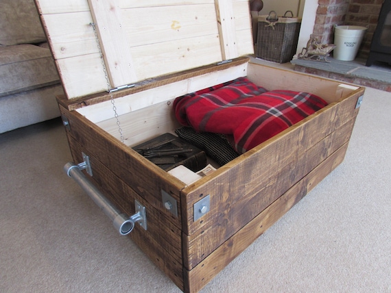 Rustic Reclaimed Wood Coffee Table Storage Trunk